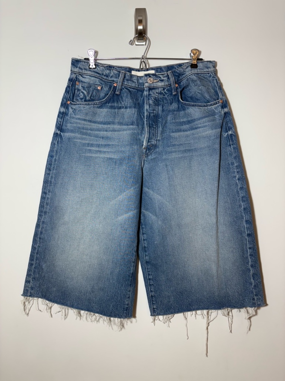 MOTHER Blue Washed Denim Jean Shorts - Frayed Hem